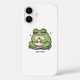 Grumpy Frog mit einer winzigen Tasse Kaffee iPhone 16 Hülle