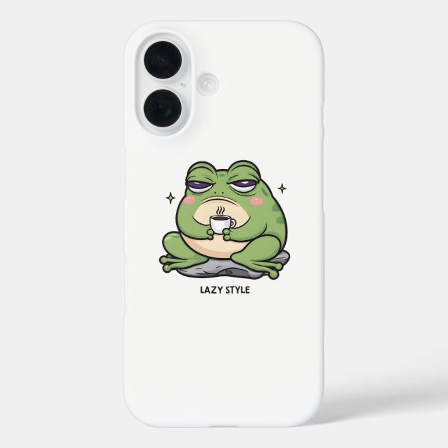 Grumpy Frog mit einer winzigen Tasse Kaffee iPhone 16 Hülle (Rückseite)