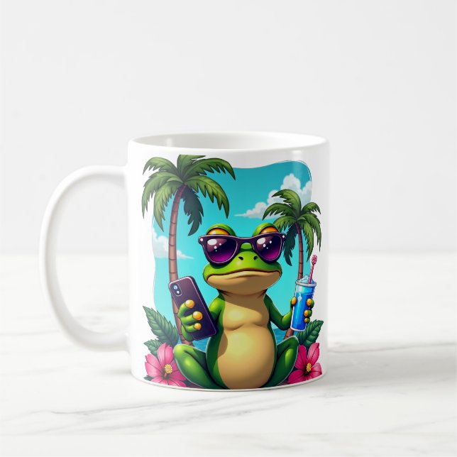 Grumpy Frog Y2K Vaporwave Tropisches Retro-Gaming Kaffeetasse (Links)