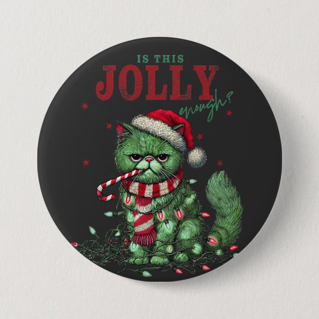 Grumpy Funny Cat Weihnachtsfeiertag Button (Vorderseite)