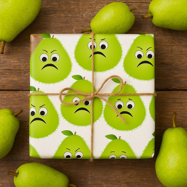 Grumpy Fuzzy Pear Face Funny Fruit Character Geschenkpapier (Von Creator hochgeladen)