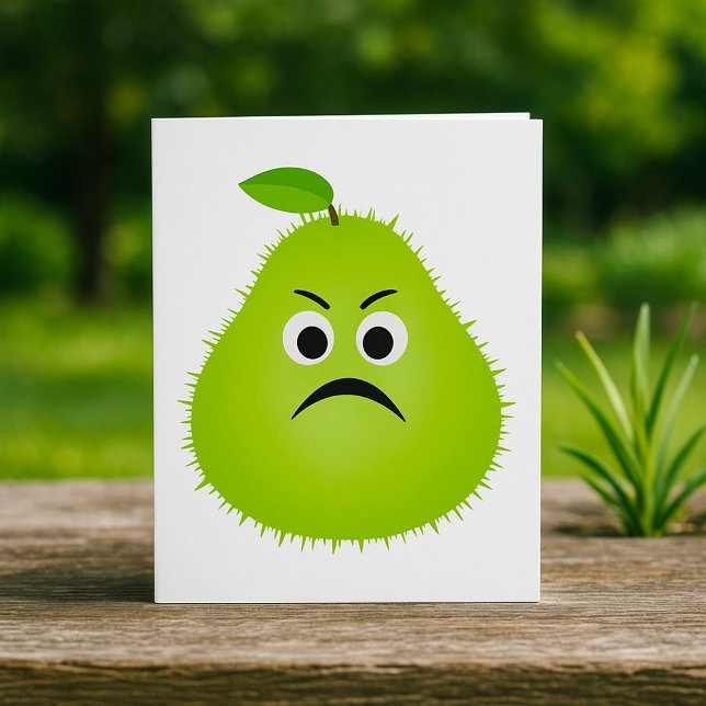 Grumpy Fuzzy Pear Face Funny Fruit Character Karte (Von Creator hochgeladen)