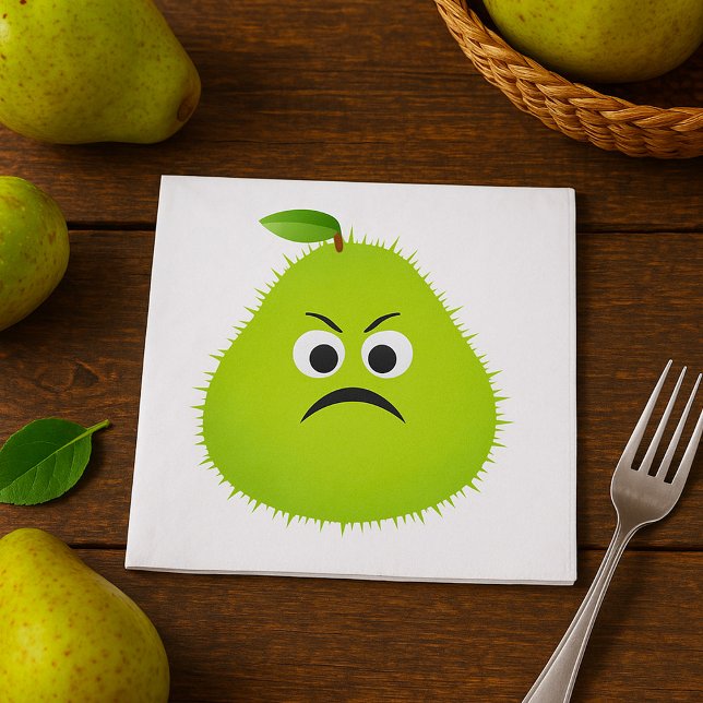 Grumpy Fuzzy Pear Face Funny Fruit Character Serviette (Von Creator hochgeladen)