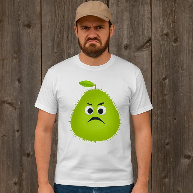 Grumpy Fuzzy Pear Face Funny Fruit Character T-Shirt (Von Creator hochgeladen)