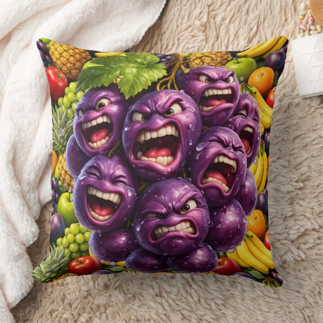 Grumpy grapes and angry fruit funny whimsical kitc kissen (Decke)