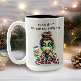 Grumpy Green Furry Lieben Kaffee Zweifarbige Tasse