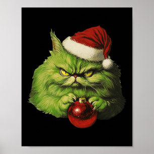 Grumpy Green Santa Cat Retro Katzenjause Poster