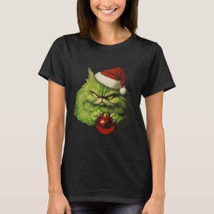 Grumpy Green Santa Cat Retro Katzenjause T-Shirt