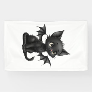 Grumpy Halloween-Schwarze Katze im Fledermauskostü Banner