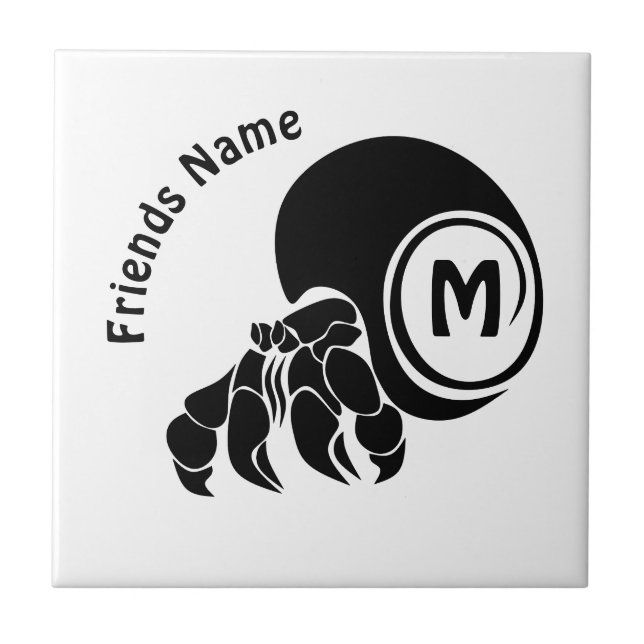 Grumpy Hermit Crab Silhouette Monogram Fliese (Vorderseite)
