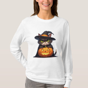 Grumpy Hexenkatze und Kürbis Halloween 🦇 T-Shirt