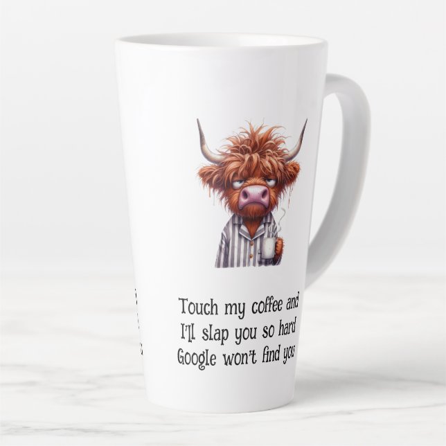 Grumpy Highland Cow & Google Coffee/Latte Tasse (Rechte Ecke)