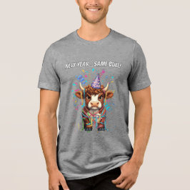 Grumpy Highland Cow New Year's Funny Sarcastic Tri-Blend Shirt