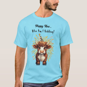Grumpy Highland Kuh Neujahr Stimmung T-Shirt