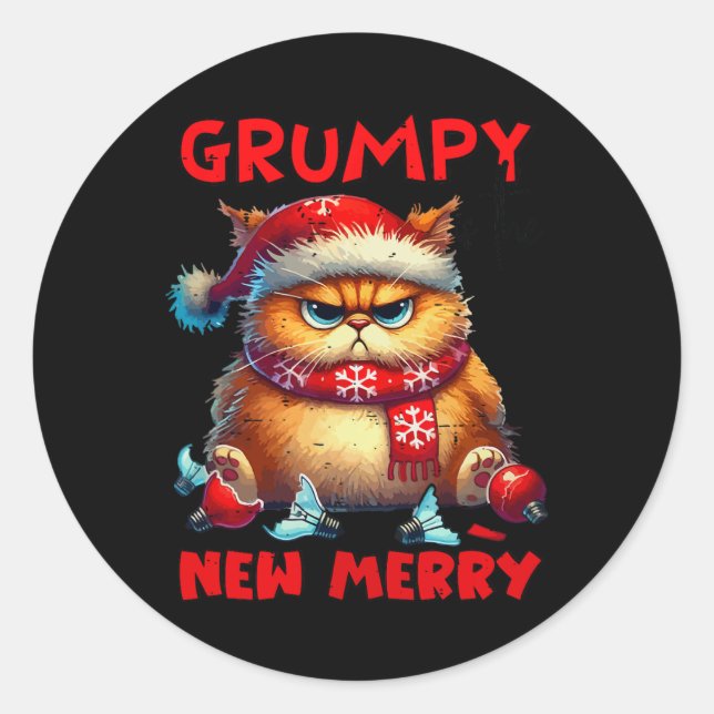Grumpy ist die neue frohe Weihnachtskatze Sarcasti Runder Aufkleber (Vorderseite)