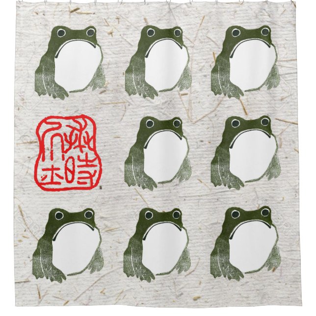 Grumpy Japanese Frog Toad 19. Jahrhundert Duschvorhang (Vorderseite)