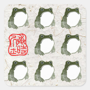 Grumpy Japanese Frog Toad 19. Jahrhundert Quadratischer Aufkleber