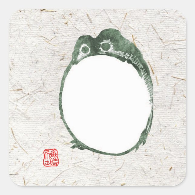 Grumpy Japanese Frog Toad 19. Jahrhundert Quadratischer Aufkleber (Vorderseite)