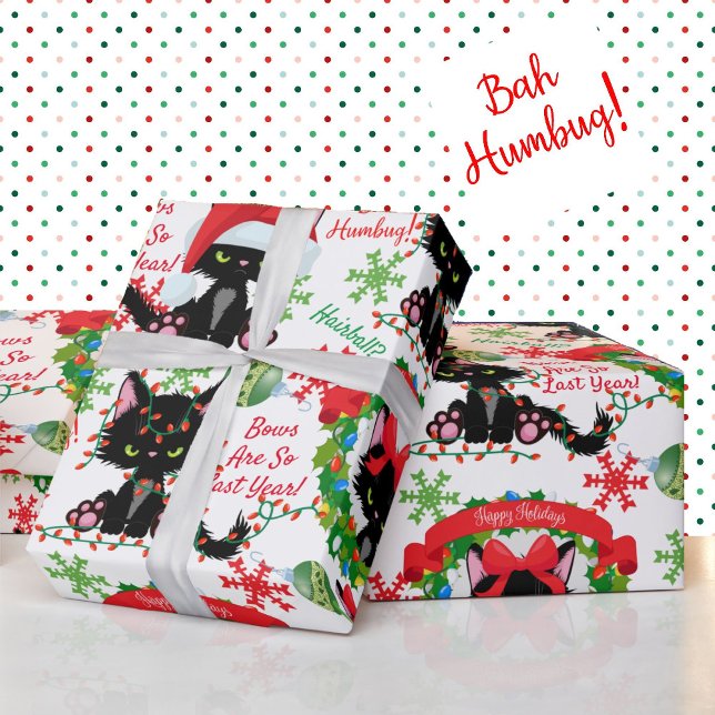 Grumpy Kitty Bah Humbug - Katze in Hats Bows Geschenkpapier (Von Creator hochgeladen)