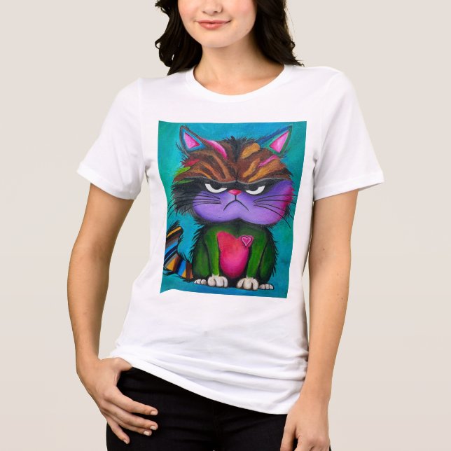 Grumpy Kitty Damen T-Shirt Tri-Blend Shirt (Vorderseite)