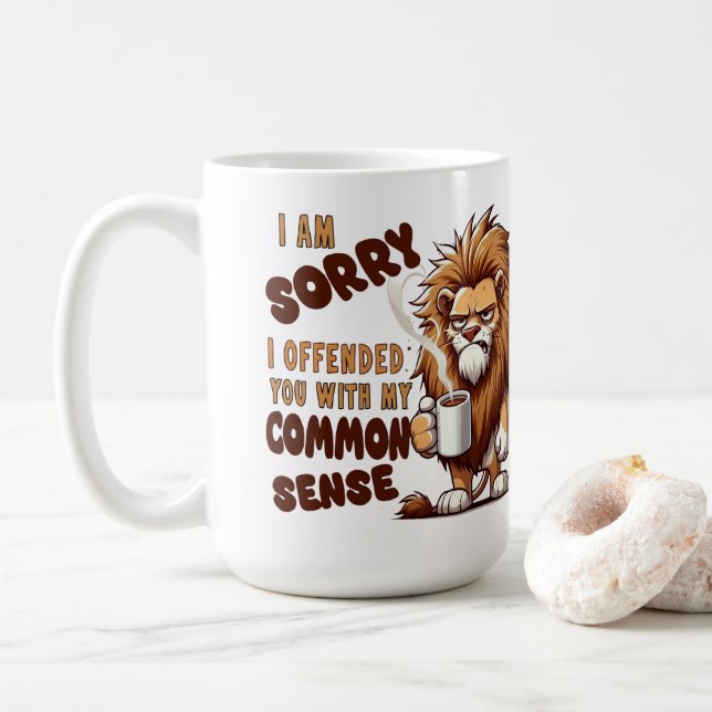Grumpy Lion Coffee Mug – Funny Sarcastic Quote (Avec donut)