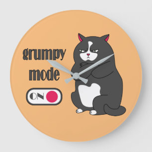 Grumpy mode on funny fat cat large clock große wanduhr
