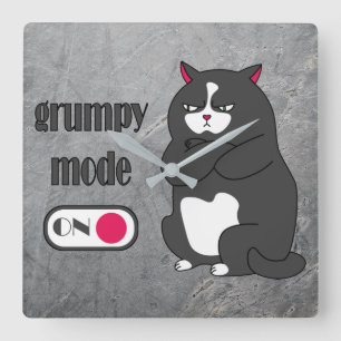 Grumpy mode on funny fat cat quadratische wanduhr