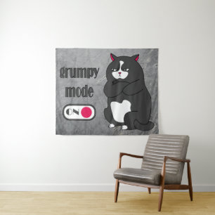 Grumpy-Modus auf lustigen, fetten Katzentapeten Wandteppich