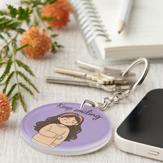 Grumpy Niedlich Girl Sticker - Long Hair & Oversif Schlüsselanhänger (Vorderseite rechts)