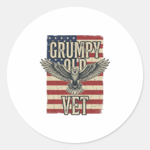 Grumpy Old Vet Patriotisches Adler-Flag-Shirt-Desi Runder Aufkleber