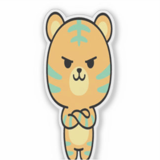 Grumpy Orange Tiger Cute Kawaii Cartoon Sticker