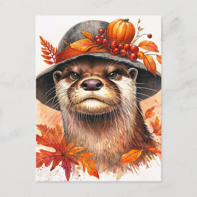 Grumpy Otter Herbstfarbe Kunst, Dichtung und Musik Postkarte (Vorderseite)