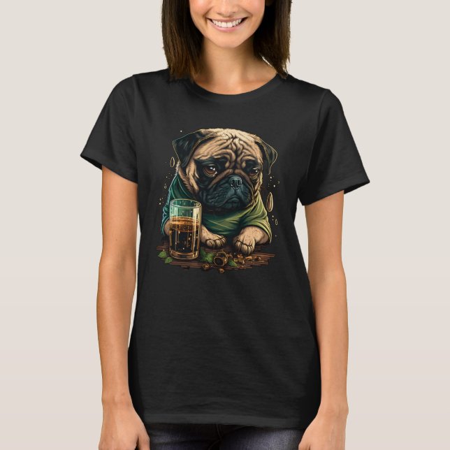 Grumpy Pug Drinks Whisky T-Shirt (Vorderseite)