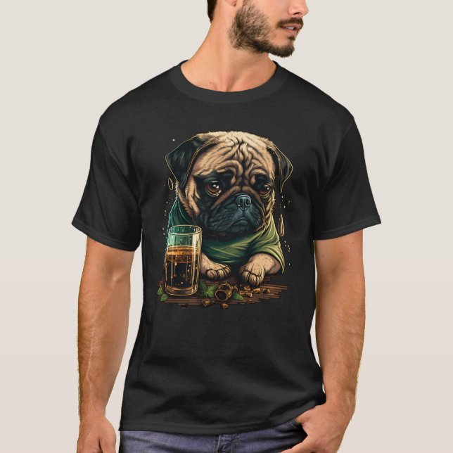 Grumpy Pug Drinks Whisky T-Shirt (Vorderseite)