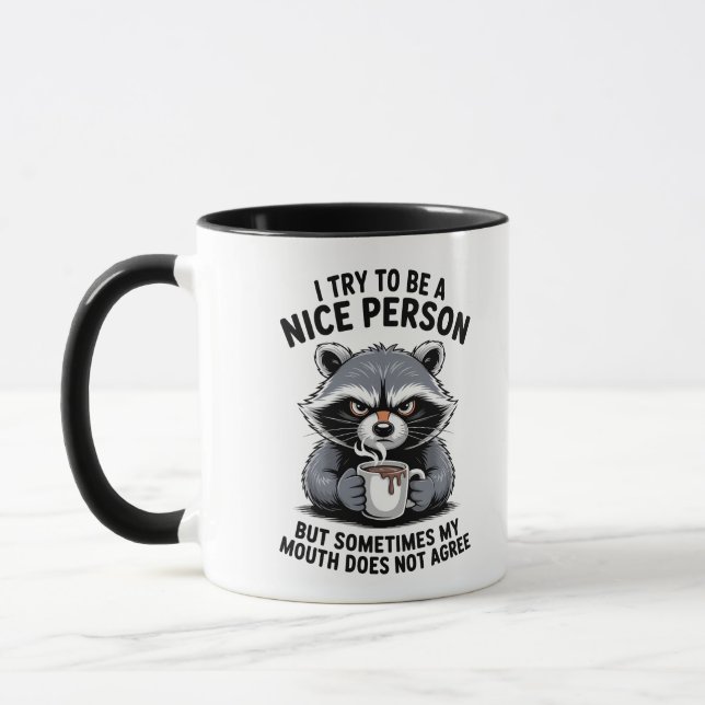 Grumpy Raccoon Coffee Mug Tasse (Links)