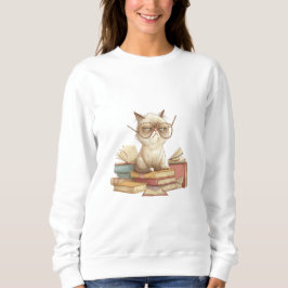 Grumpy Scholar Cat Among Books Sweatshirt