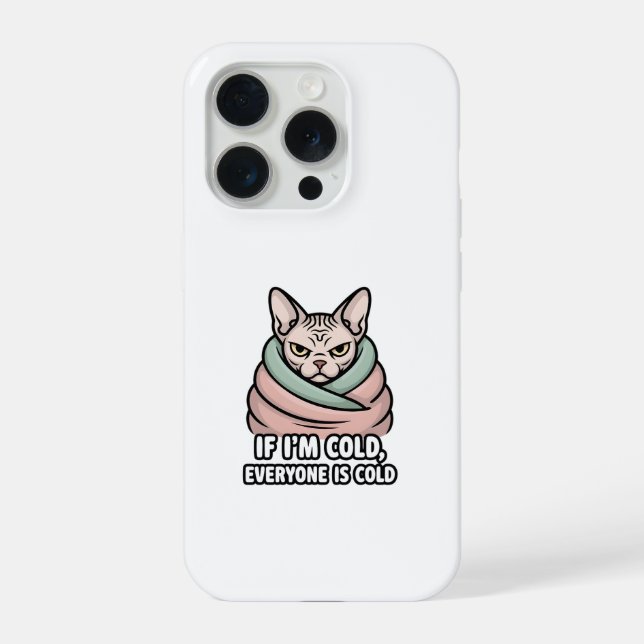 Grumpy Sphynx Cat Cold Humor Cartoon Art iPhone 15 Pro Hülle (Rückseite)