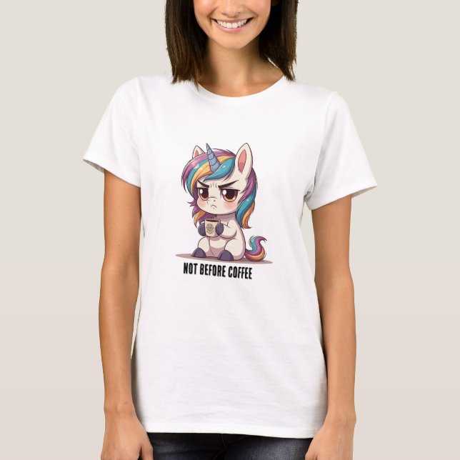Grumpy Unicorn mit Kaffee-T - Shirt (Vorderseite)