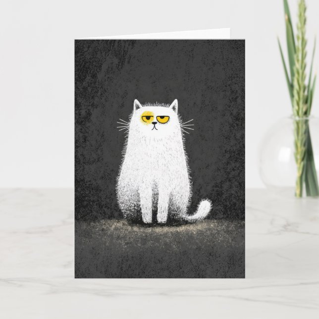 Grumpy White Cat – Funny Minimal Cat Art Karte (Vorderseite)