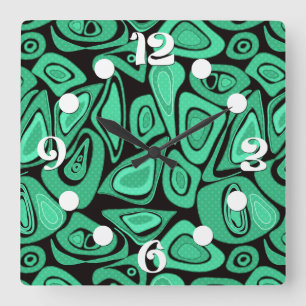 Grün, abstrakt, Retro Quadratische Wanduhr