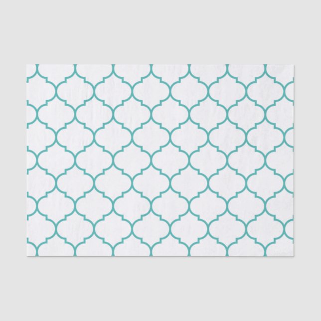 grün, aquamarin, weiß, morrocan, quatrefoil, seidenpapier (Vorderseite)