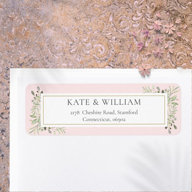 Grün Aquarell Rosa Rücksendeadresse (Greenery Watercolor Pink Return Address Label)