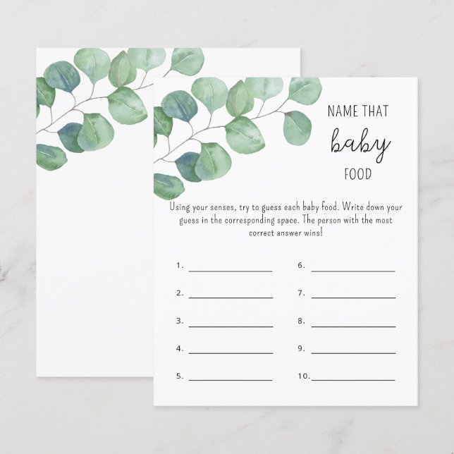 Grün - Benennen Sie das Baby FOOD Dusche Spiel (Vorne/Hinten)