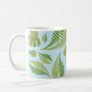 Grün Blätter Blau Farbe. Leaf Pattern Kaffeetasse