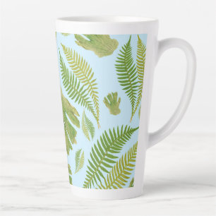 Grün Blätter Blau Farbe. Leaf Pattern Milchtasse