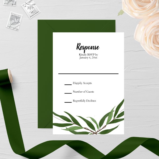 Grün-Blätter Hochzeit RSVP Karte (Von Creator hochgeladen)