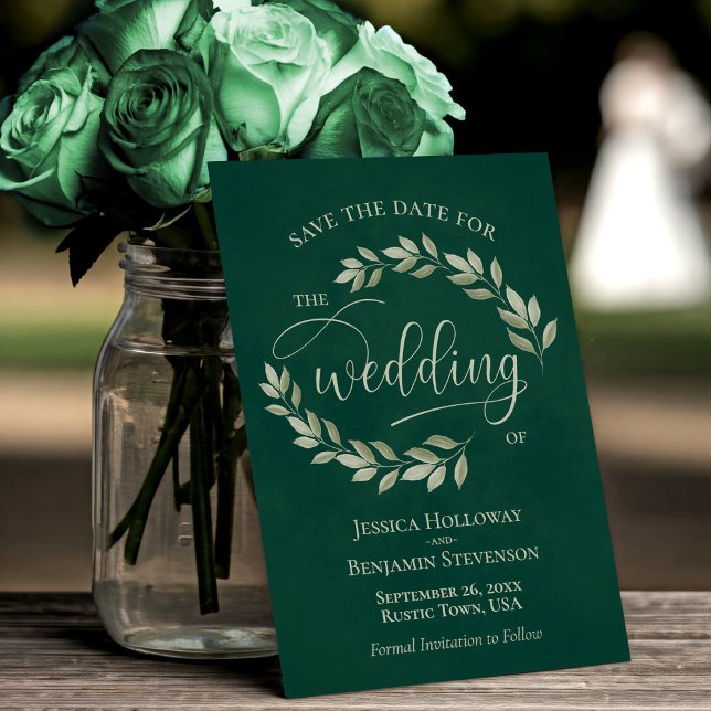 Grün Blätter über Smaragdgrüne Hochzeit Save The Date (Von Creator hochgeladen)