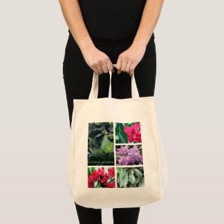 Grün, Blätter und Blume Tragetasche
