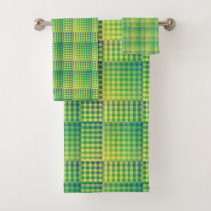Grün Blau Checker Abstract Muster Badhandtuch Set