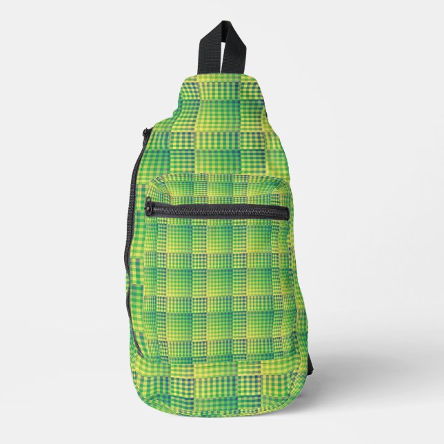 Grün Blau Checker Abstract Muster Crossbody Bag (Vorderseite)